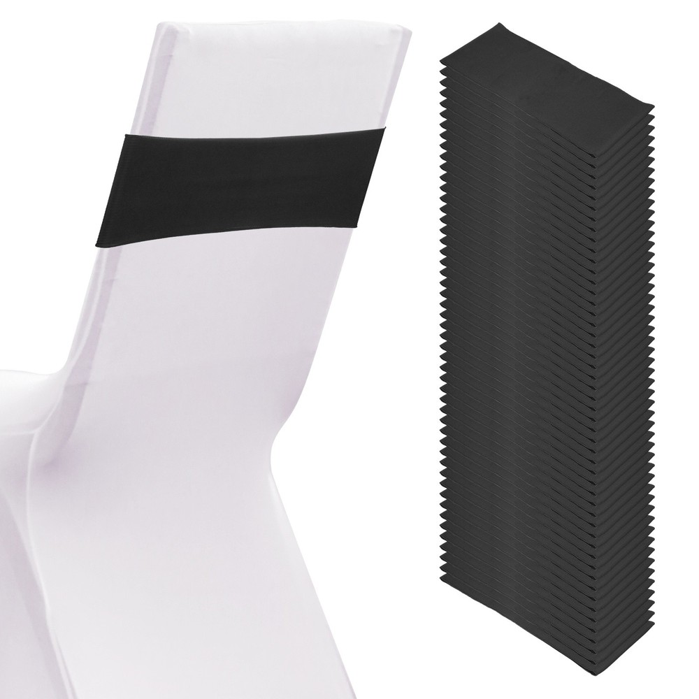 50 Pcs Spandex Chair Sashes Bows with Slider Buckle Black