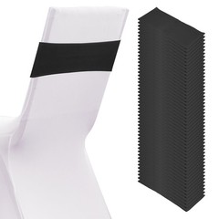 50 Pcs Spandex Chair Sashes Bows with Slider Buckle Black