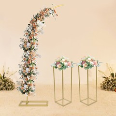 Gold Steel Balloon Arch 3-Piece Set With 2 Rectangular Flower Stands 200cm