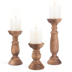 Rustic Wooden Pillar Candle Holders Set of 3, 12” 9” 6” Farmhouse Wood Can…