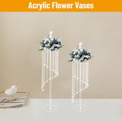 2Pcs Acrylic Column Flower Stand Clear Tall Vases for Centerpieces 23.6in