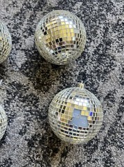 Lot 6 vintage 3″ wide silver Glass Mirror Disco Balls Ornaments Holidays