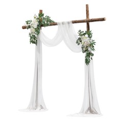 Uimoso Artificial Wedding Arch Flowers Kit White With 2 Pcs Flowers 1 Pcs Drapes