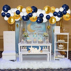 Navy Blue Balloons Garland Kit, 120 pcs Navy and Gold Confetti White Balloons