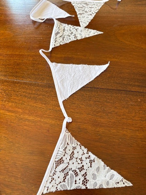 10M/32Ft White Pennant Banner, Fabric & Lace Triangle Flag Cotton Bunting Garla