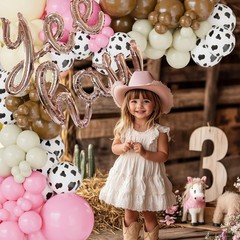 Cowgirl Balloon Arch Kit, Brown Pink Ivory White Cow Print Balloons with “Yee…
