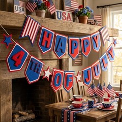 Patriotic Felt Pennant Banner Red White Blue for July 4th Celebrations