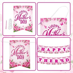 Mother’s Day Decorations, Happy Mother’s Day Banner for Party, Pre-Strung Ban…