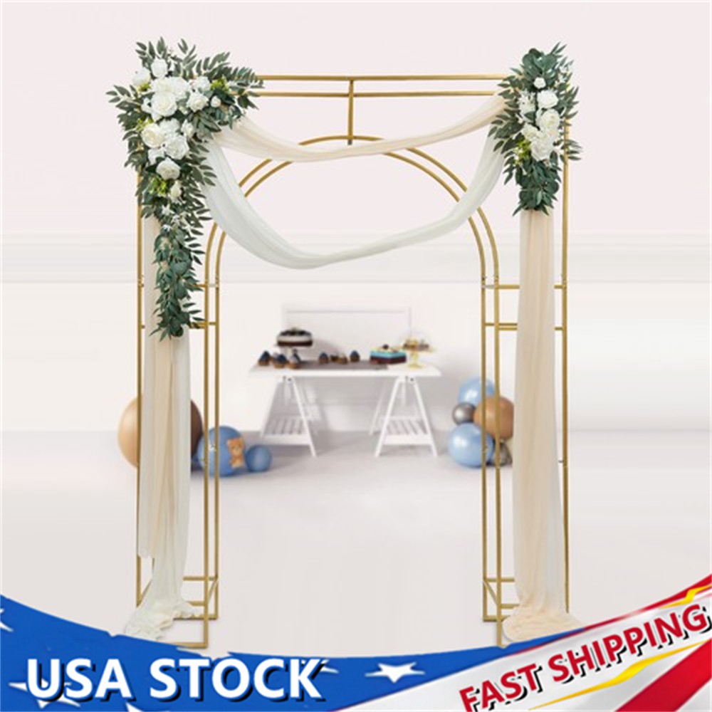7.9ft Gold Wedding Arch Backdrop Stand, Square Arch Double Metal Balloon Arch
