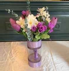 Bouquet holder/vase with satin ribbon and rhinestones….you pick colors