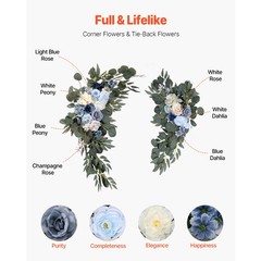 Uimoso Artificial Wedding Arch Flowers Kit Blue With 2 Pcs Flowers 2 Pcs Drapes