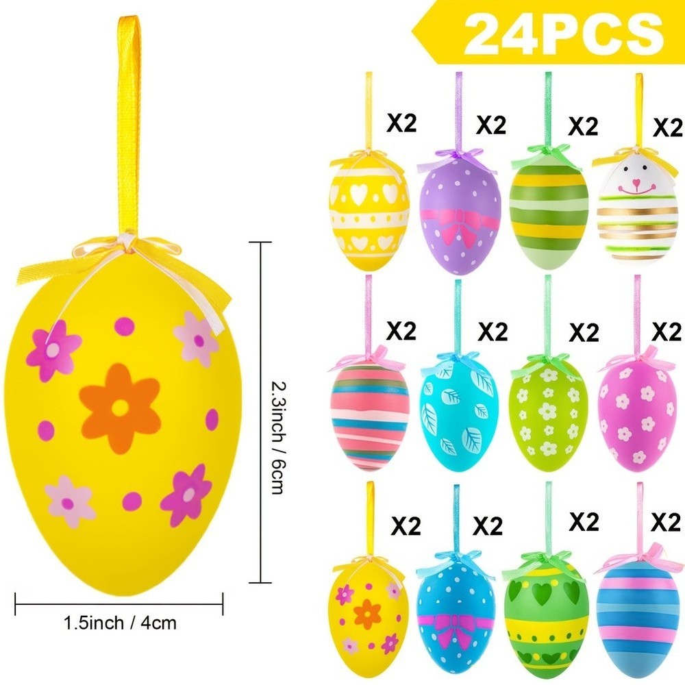 24 Count 6cm Vibrant Plastic Easter Eggs for Hanging For Party Decorations