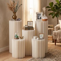Gereat 5Pc Cylinder Party Stands Foldable Cardboard Display Pedestals White
