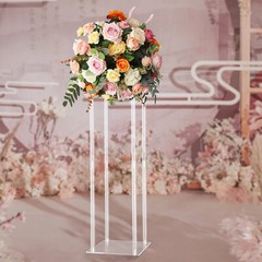Acrylic Column Flower Stand Crystal Chains Geometric Wedding Centerpieces 10×10″