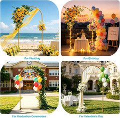 6.6 FT Metal Arch Backdrop Stand, Gold | Wedding Arch, Balloon Arch Stand, for P