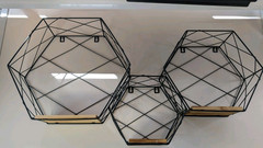 3 Hexagon Metal with Wood Geometric Shelving Home Sale Decorations