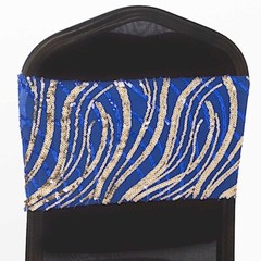 5 ROYAL BLUE GOLD Mesh Embroidered Sequins CHAIR SASHES Party Events