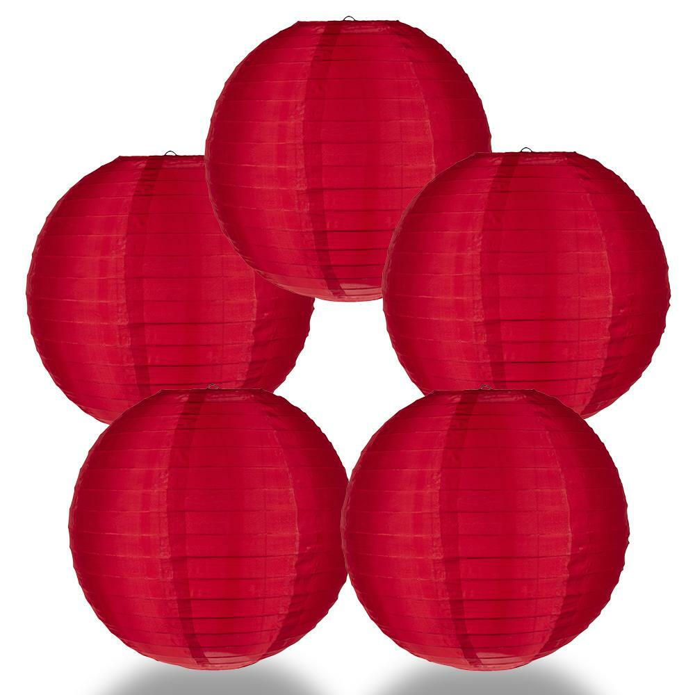 5 PACK | 14″ Red Nylon Lantern, Even Ribbing, Durable Decoration