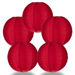 5 PACK | 14″ Red Nylon Lantern, Even Ribbing, Durable Decoration