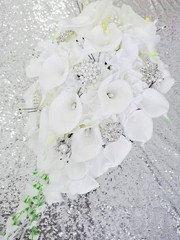 Calla Lilies Simulation Rose Diamonds Pearl Bride Wedding Bouquet (White)