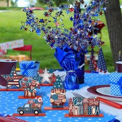 6 Pcs 4th of July Table Decorations Memorial Day Centerpiece Wooden Patriotic…