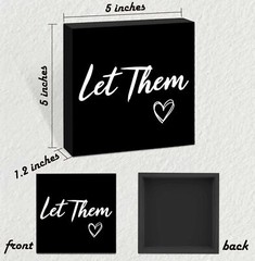 Let Them Wooden Sign, Mental Health Quote Farmhouse Wood Box Sign 5 X 5″, Let…