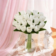 Livole 12 Pcs White Tulips Artificial Flowers Real Touch Tulips Fake Faux Tul…