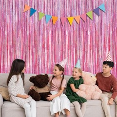 2 Pack Glitter Pink Backdrop, 3.28 FT x 7.05 FT Birthday Party Decorations,