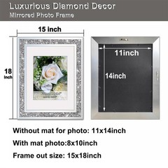Crushed Diamond Wedding Mirror Photo Frame, Crystal Silver Glass Picture Fram…