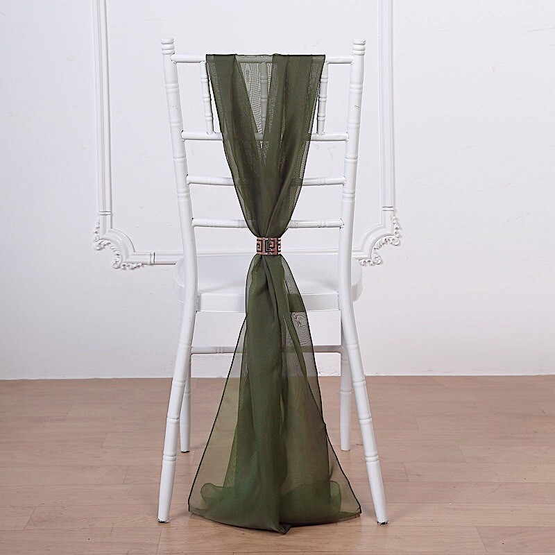 5 Olive Green Extra Wide Premium Chiffon CHAIR SASHES Bows Ties Decorations