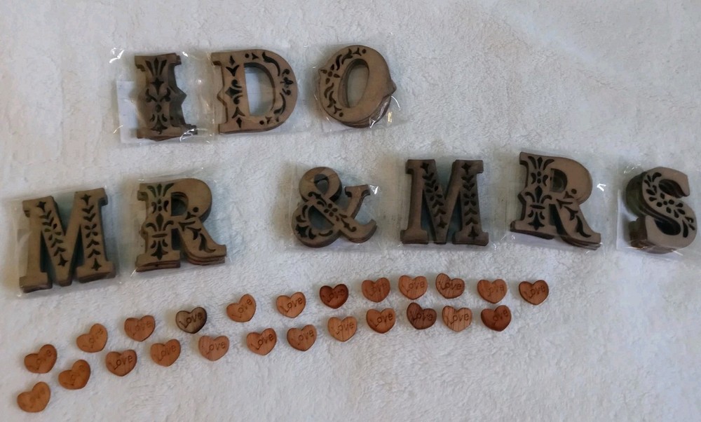 4 Sets *I Do* *Mr & Mrs* 2″ Wedding Table Decor Wood Letters Rustic Country