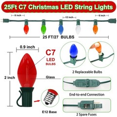 Couah C7 LED String Lights-25Ft Ceramic Vintage Multicolor Lights with 27 Col…