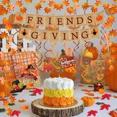 FRIENDSGIVING Burlap Banner Paper Triangular Bunting Maple leaf Garland Plast…