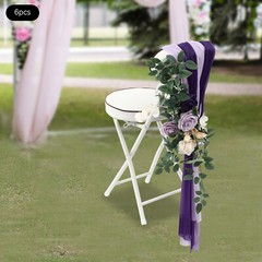 Wedding Chair Back Flowers Artificial Prevent Fading Purple Chair Decorations