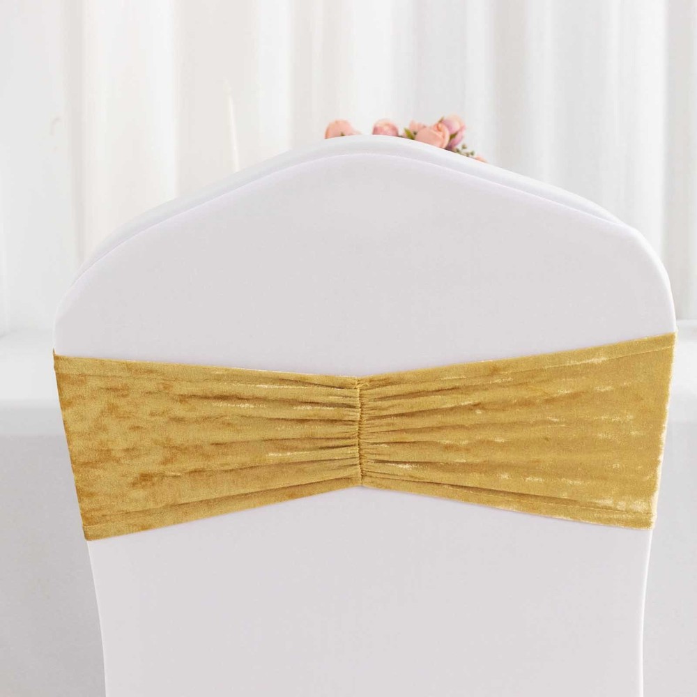 PREMIUM CHAMPAGNE 5 Velvet Ruffled STRETCHABLE CHAIR SASHES Wedding Party Home