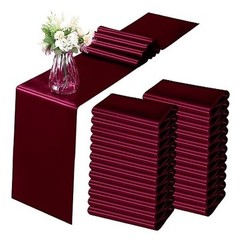 Pack Satin Table Runner 12 x 108 Inch, Smooth Table Runners for 24 Burgundy