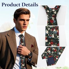 Cotton Floral Ties for Men, 2.76″ Skinny Mens Tie Flower Men’s Wine Red Black