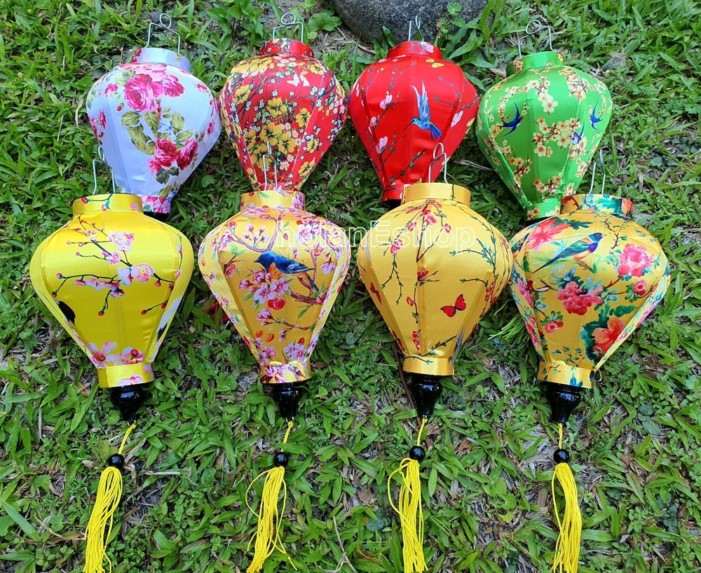 Flower Silk Lanterns 22cm: Vietnamese Lanterns Decor, Set of 8