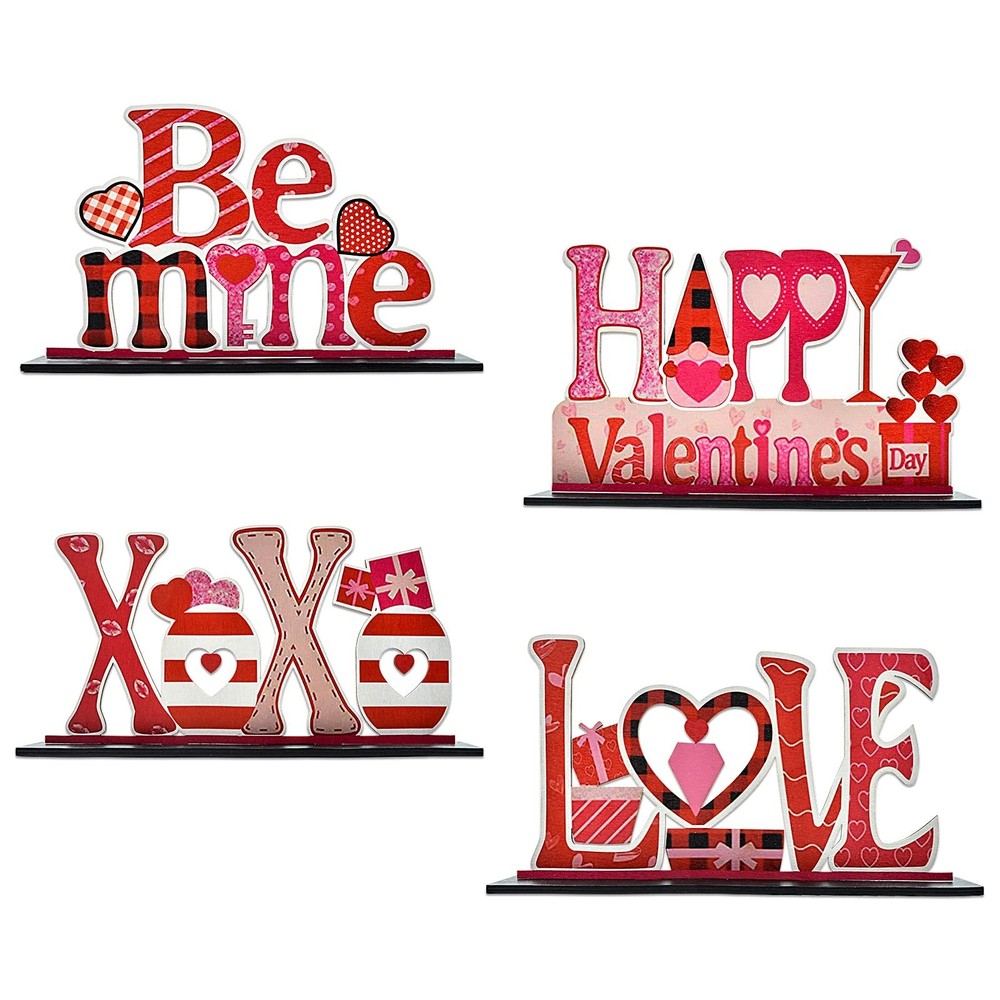 4Pcs Valentine’s Day Decorations Love Wooden Table Sign, Anniversaries Tablet…