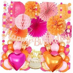 Hot-Pink Orange Birthday Decoration for Women Girl, Fall Peach Hot-pink Orange