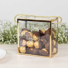 25 Gold Clear PVC Favor Boxes with Rope Handles and Thank You Print Wedding