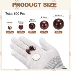 4/6/8/12/14mm Pearl Bead for Vase Filler, 600 Pcs Floating Beads, Brown