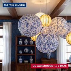Retisee 12 Pcs Chinoiserie Paper Lantern Set 10 Inches Wedding Blue and White De