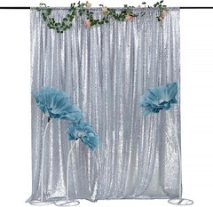 TCBESTO Silver Sequin Backdrop Curtain 8FTx8FT 1 Panel Sparkly Wedding Party Bac