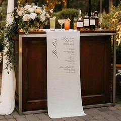 Minimalist Boho Fabric Wedding Bar Menu Sign Cocktail Banner