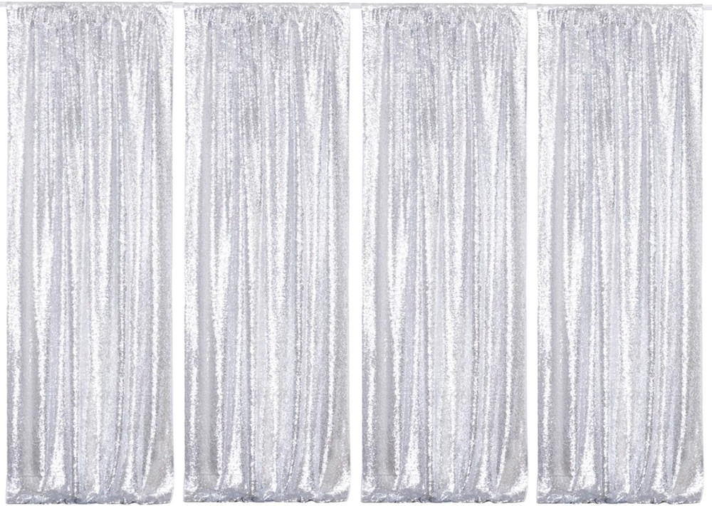Sequin Backdrop, 2 Pcs Silver 2Ftx8Ft Curtains for Party, Wedding, Event, Photog
