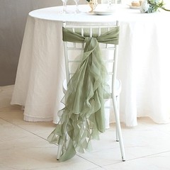 DUSTY SAGE Premium CHAIR COVER with Curly Chiffon Ruffled SASHES Wedding