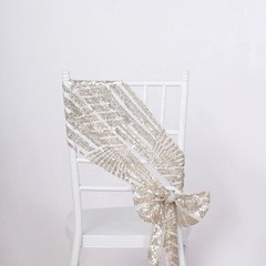 5 CHAMPAGNE Tulle CHAIR SASHES Sequins Geometric Pattern Party Events