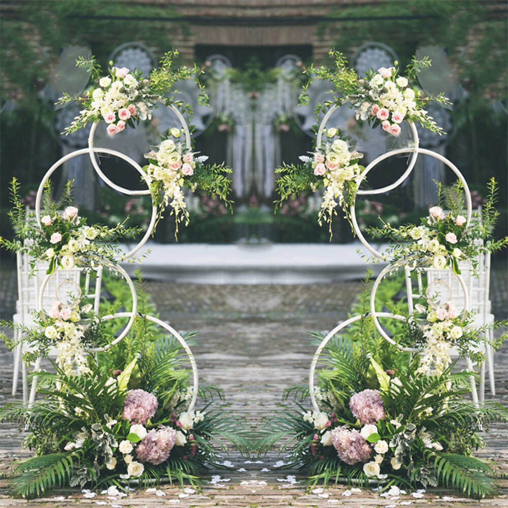 Wedding Flower Display Frame Round Arch White Metal Circle Backdrop Stand Party