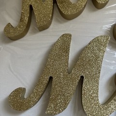 3 Pc Mr & Mrs Tabletop Wedding Decoration Wood Freestanding Letters Gold Glitter